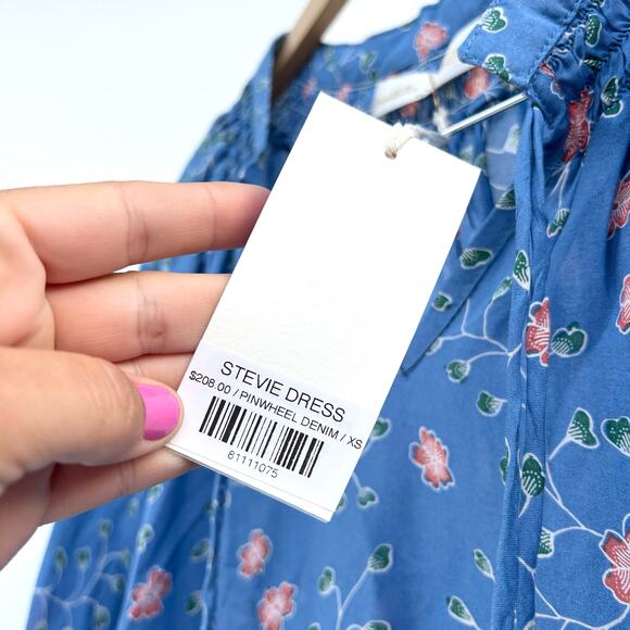 New Natalie Martin Stevie Dress Short Mini Boho Pinwheel Denim Blue Flowers XS - Picture 13 of 15